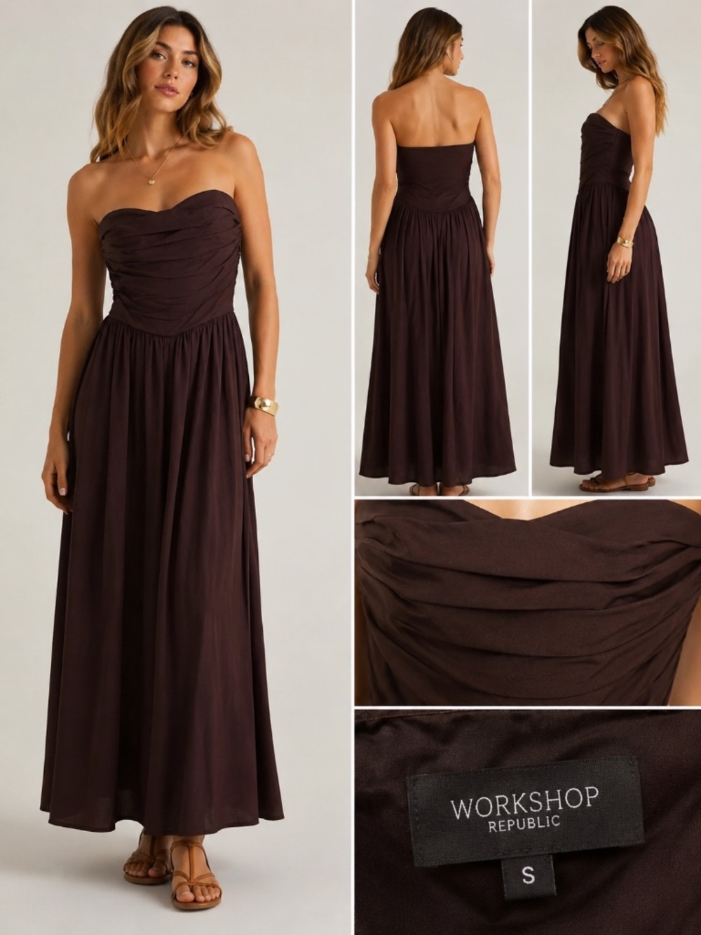 Workshop Republic Clothing Brown Strapless Maxi Dress